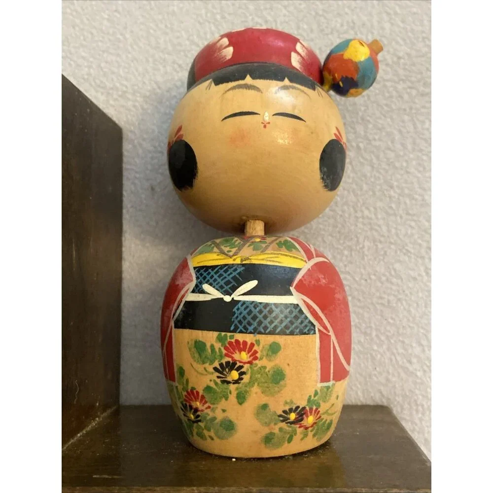 Vintage Wooden Japanese Kokeshi Bobble Head Doll Bookends Japan Hand painted - Picture 4 of 6
